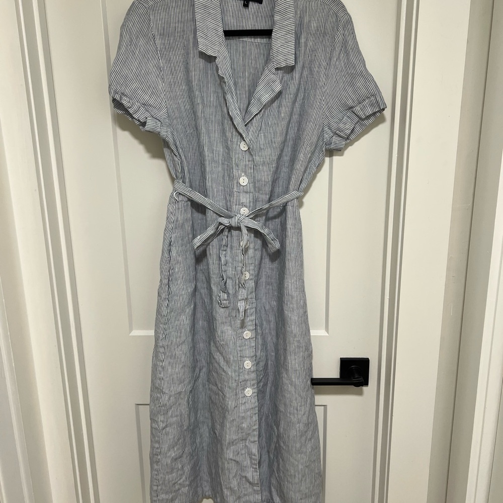 Quince Blue Striped Midi Dress